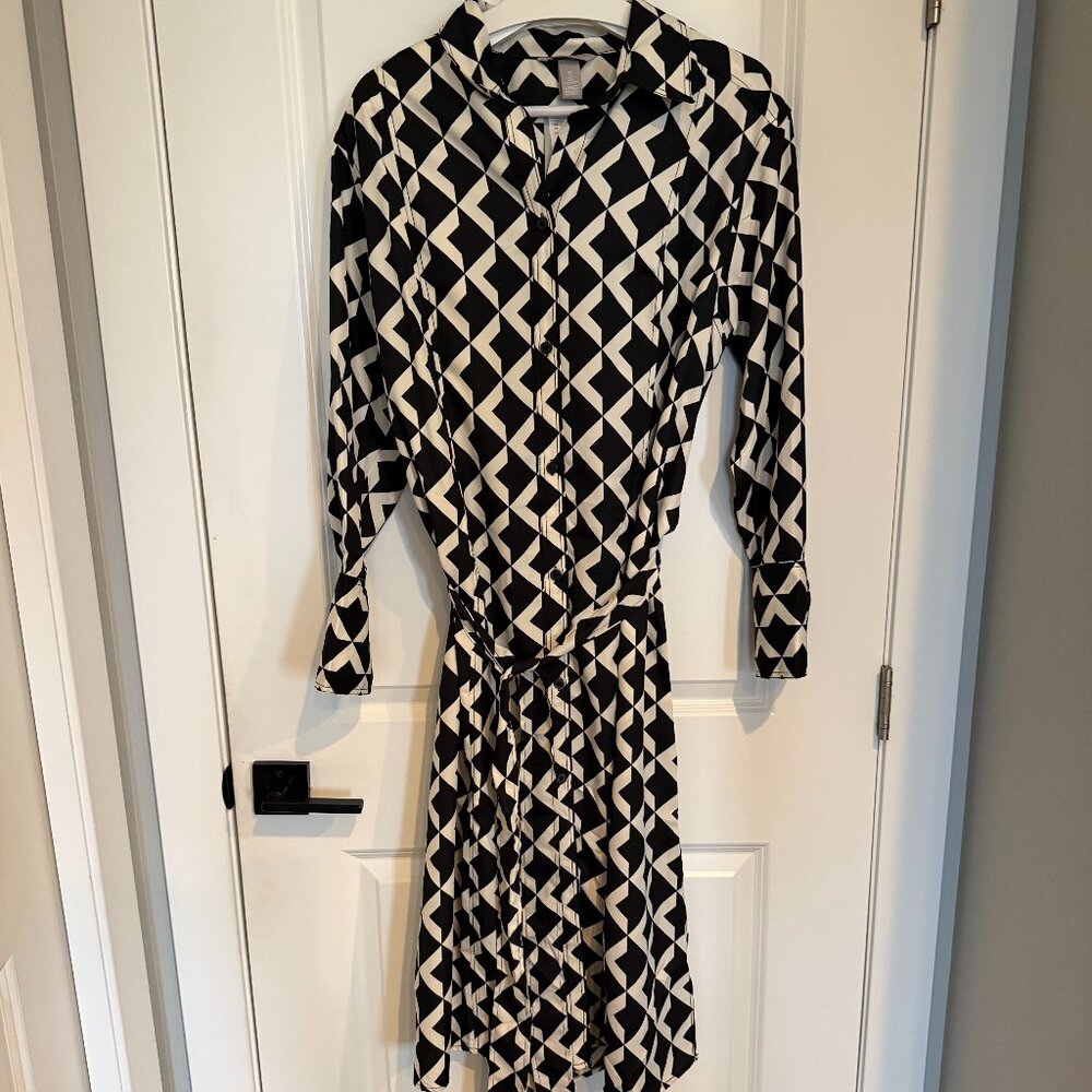 H&M Geometric Shirt Dress with Tie Belt NWT